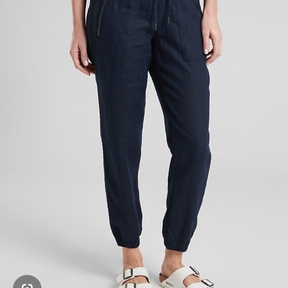 Athleta Dark Blue 100% Linen Jogger Pants - Picture 2 of 5